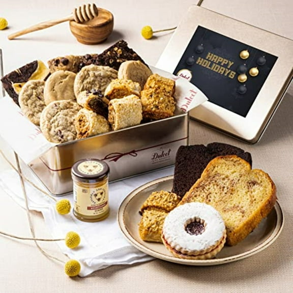 Dulcet Gift Baskets Classic Honey Confection Happy Holiday Tin of Gourmet Pastries