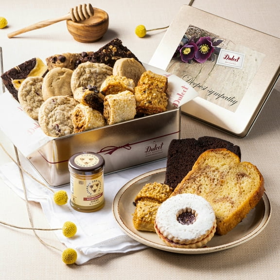 Dulcet Gift Baskets Classic Honey Confection Sympathy Tin of Gourmet Pastries