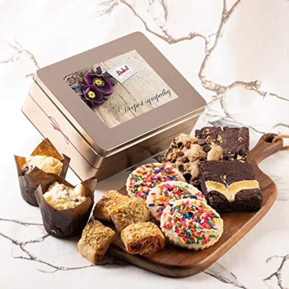 Dulcet Gift Baskets Classic Sympathy Fresh Baked Brownie Gift Tin - Sympathy Gift Card