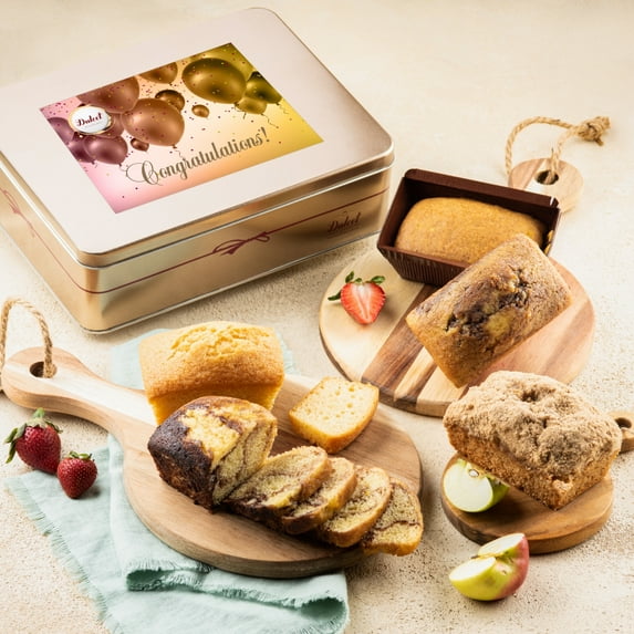 Dulcet Gift Baskets Congratulations Celebration Fresh Baked Tea Cake Assortment in a Tin