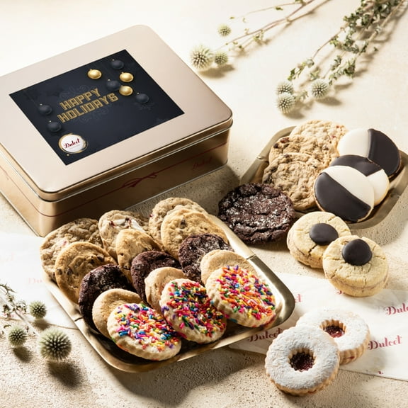 Dulcet Gift Baskets Delightful Holiday Cookie Assortment with Black & White Sprinkle Cookies