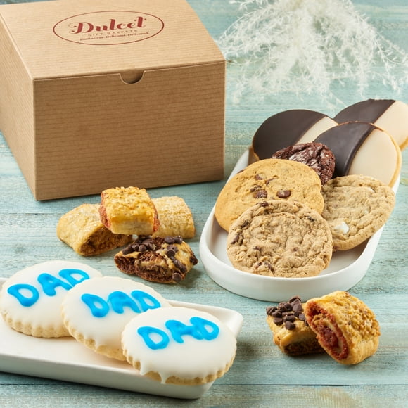 Dulcet Gift Baskets Father's Day Fresh Deluxe Bakery Gift Basket with Blue Dad Cookies Great Gift for Dad, Him, Husband & Men