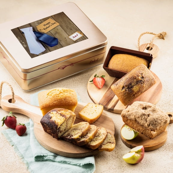 Dulcet Gift Baskets Fresh Baked Father’s Day Tea Cake Assortment in a Tin with Marble, Apple Cinnamon & Pumpkin Delightful Flavors
