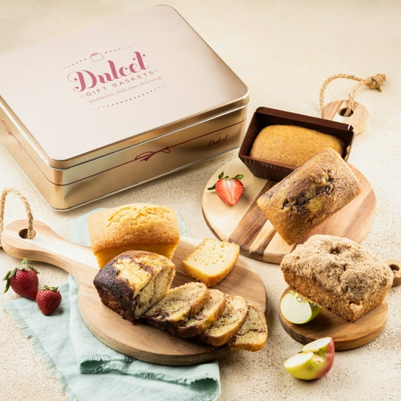 Dulcet Gift Baskets Fresh Baked Tea Cake Assortment Tin with Marble, Apple Cinnamon & Pumpkin