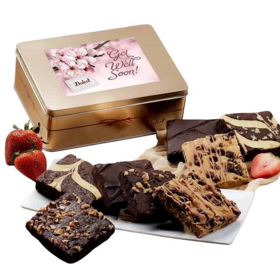 Dulcet Gift Baskets Get Well Brownie Gift Basket with Assorted Chocolate Fudge Brownies for Patients, Recovery, Friends & Loved Ones