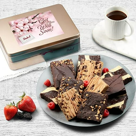 Dulcet Gift Baskets Get Well Soon Chocolate Fudge Brownie Assortment Gift Tin, Fresh Snacks