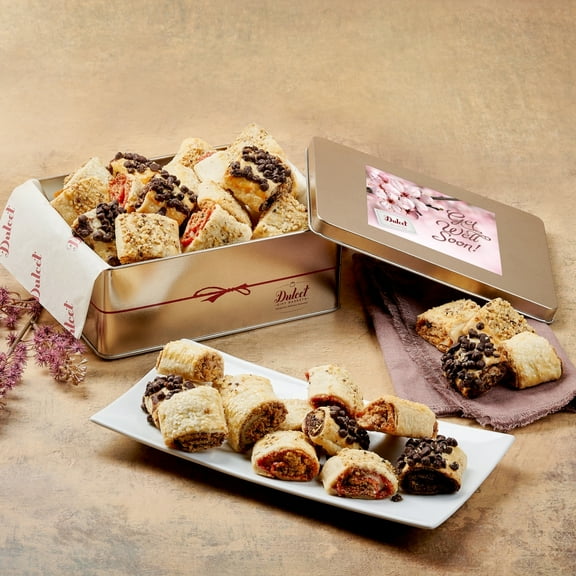 Dulcet Gift Baskets Get Well Soon Flavored Flaky Rugelah Gift Tin -Chocolate Chip-Cinnamon