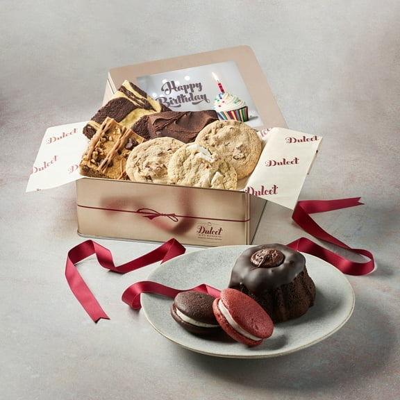 Dulcet Gift Baskets Happy Birthday Sampler Tin with Brownies, Cookies, Whoopie Pie and More
