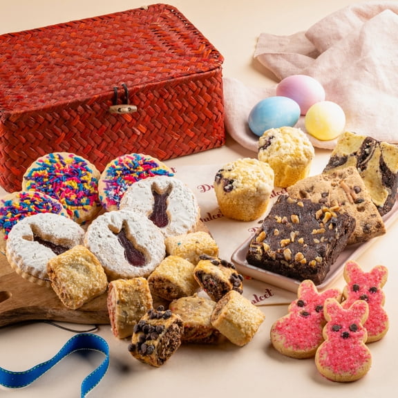 Dulcet Gift Baskets Happy Easter Pink Sugared Bunny Cookies & Pastries Sampler Gift