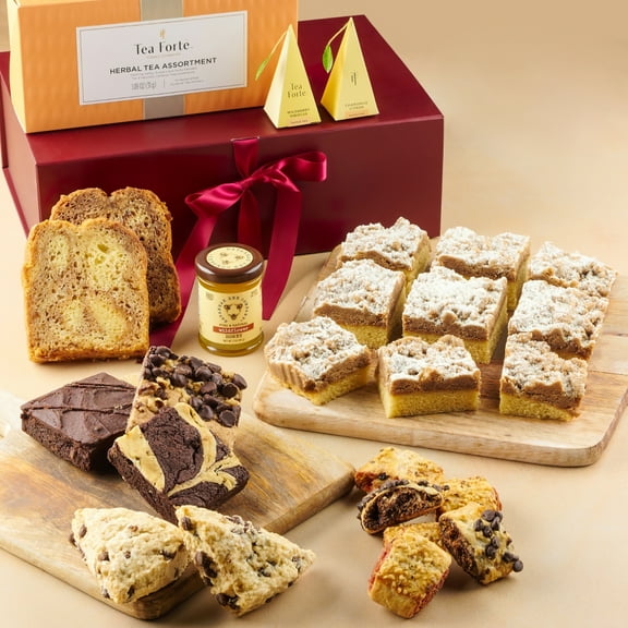 Dulcet Gift Baskets Hostess Fresh Baked Pastry & Tea Party Gift Set, Crumb Cake & Rugelach