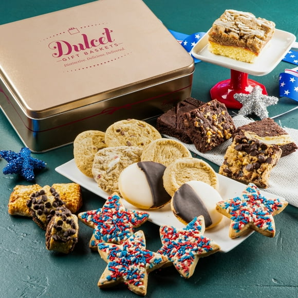 Dulcet Gift Baskets Patriotic Gourmet Star Cookie, Brownie Gift Basket Ideal for Memorial Day
