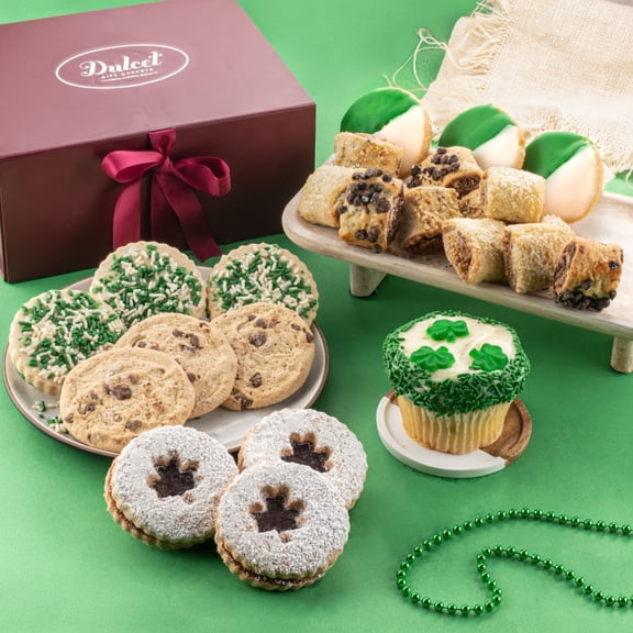 Dulcet Gift Baskets Sampler of St Patrick's Day Green and White Cookies and Treats Gift Box