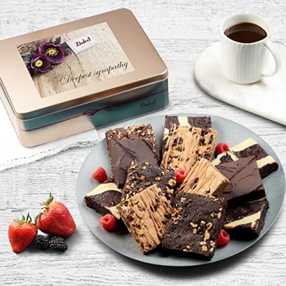 Dulcet Gift Baskets Sympathy Chocolate Fudge Brownie Assortment Gift Tin, Fresh Baked Snacks
