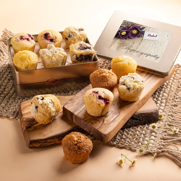 Dulcet Gift Baskets Sympathy Muffin Assortment Tin, Fresh and Delicious Cranberry Flavors