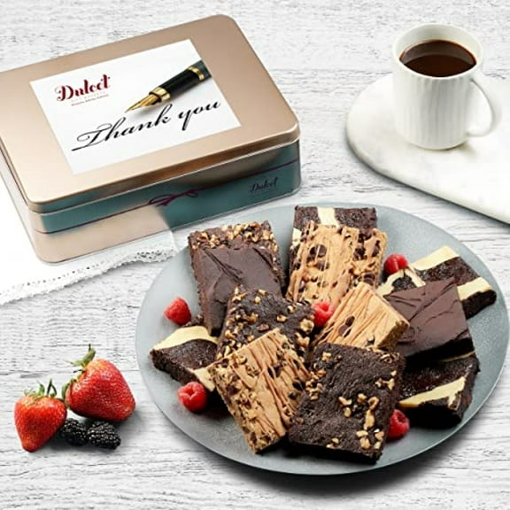 Dulcet Gift Baskets Thank You Chocolate Fudge Brownie Gift Tin, Fresh Baked Snacks