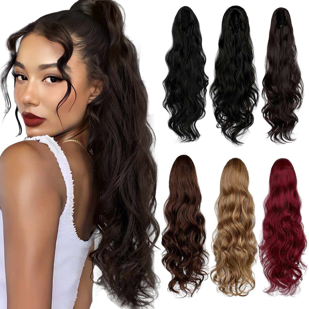 Dulchany 22" Long Wavy Drawstring Ponytail, Women Natural Soft Clip in Ponytail Extension Synthetic Hair Extensions Hairpie