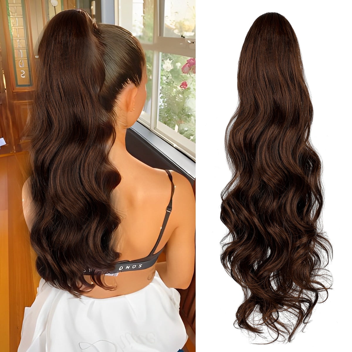 Dulchany 22" Long Wavy Drawstring Ponytail, Women Natural Soft Clip in Ponytail Extension Synthetic Hair Extensions Hairpie