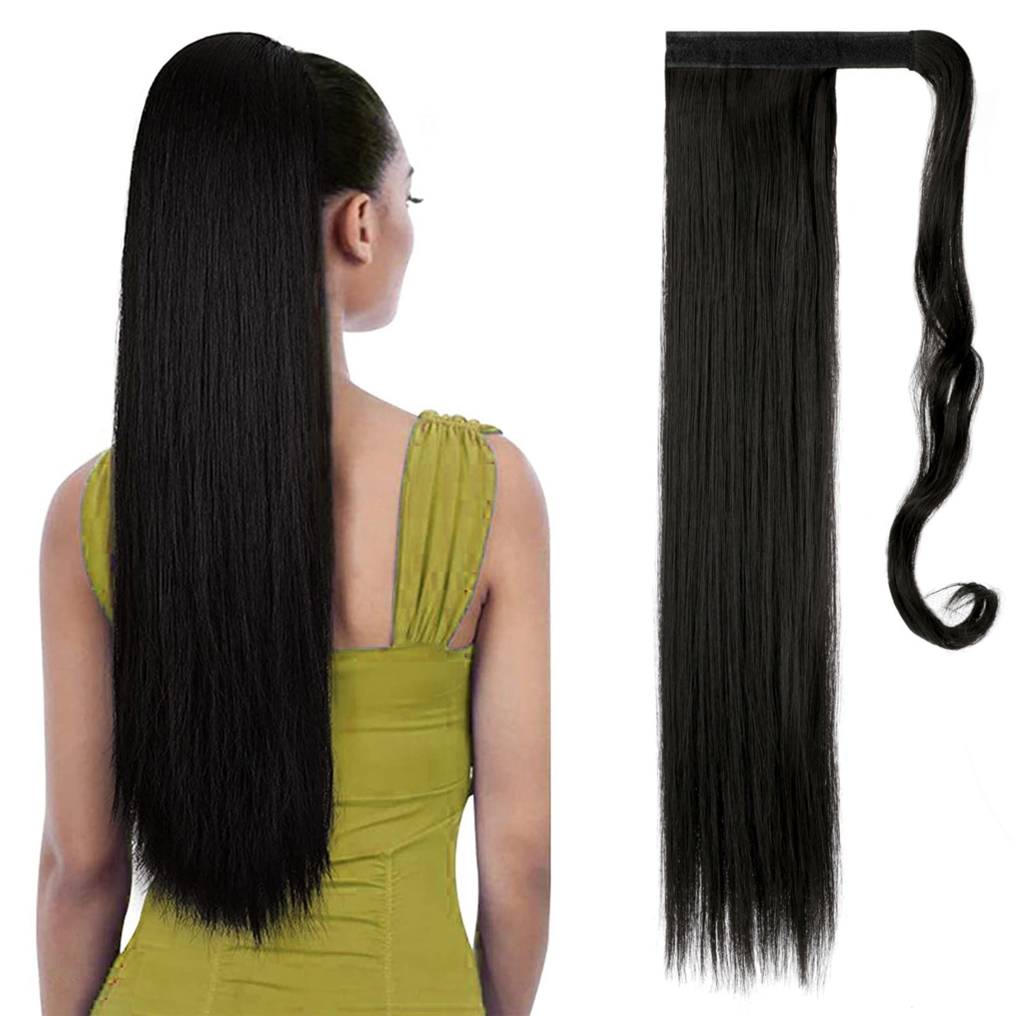 Ponytail Extension Synthetic Straight Long Black 24-inch Clip-In Hairpiece PULLIMORE 24 inch Clip in Hair Extension Straight Bendable  main image 2