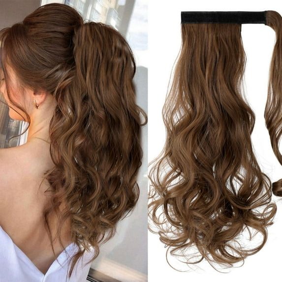 Dulchany Curly Ponytail Extension 18 Inch Heat Resistant Synthetic Natural Wavy Hairpiece Wrap Around Pony Tail Hair Extensions