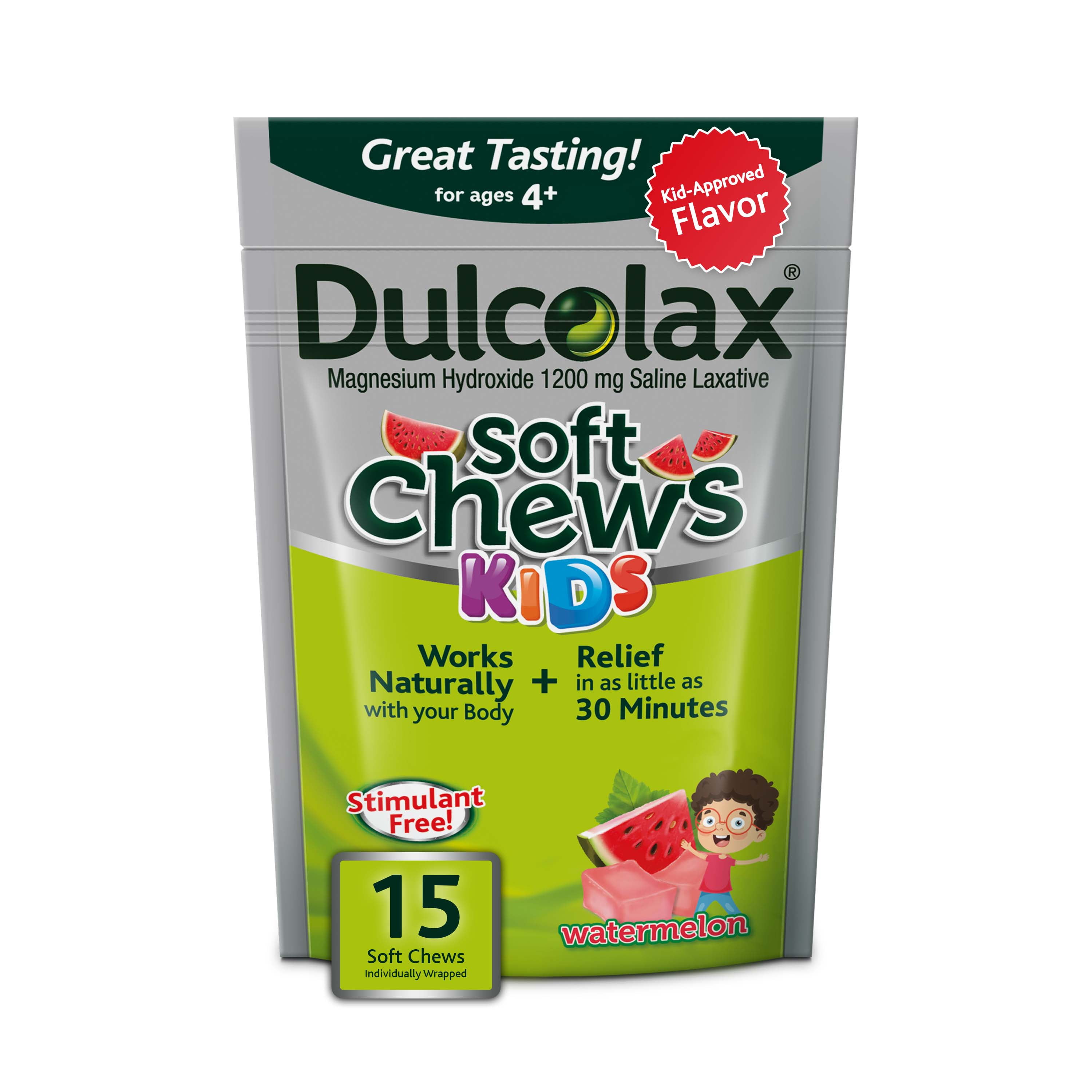 Dulcolax Kids Soft Chews Laxative, Watermelon Chewables for Gentle, Fast Constipation Relief