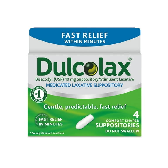 Dulcolax Laxative Suppositories, 4 Count – Fast and Gentle Relief