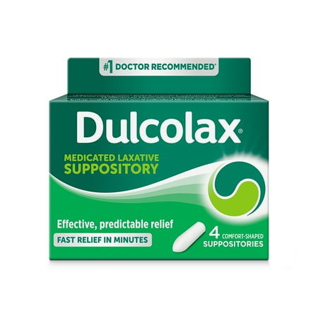 Dulcolax Stimulant Laxative Medicated Suppositories, Predictable & Effective Constipation Relief, Softens Stool, Bisacodyl 10 mg, 4 Count