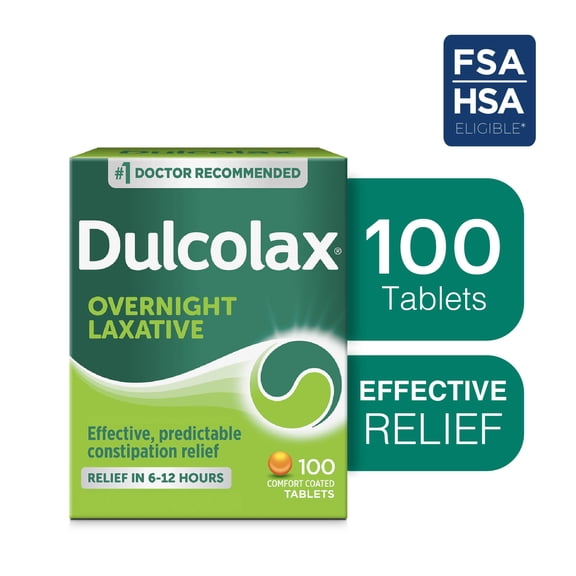 Dulcolax Stimulant Laxative Tablets, Effective & Predictable Overnight Relief, Bisacodyl 5 mg (100ct)