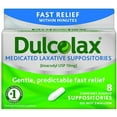 thumbnail image 1 of Dulcolax Medicated Laxative Suppositories Gentle Fast Relief 8 ct, Pack of 3, 1 of 6