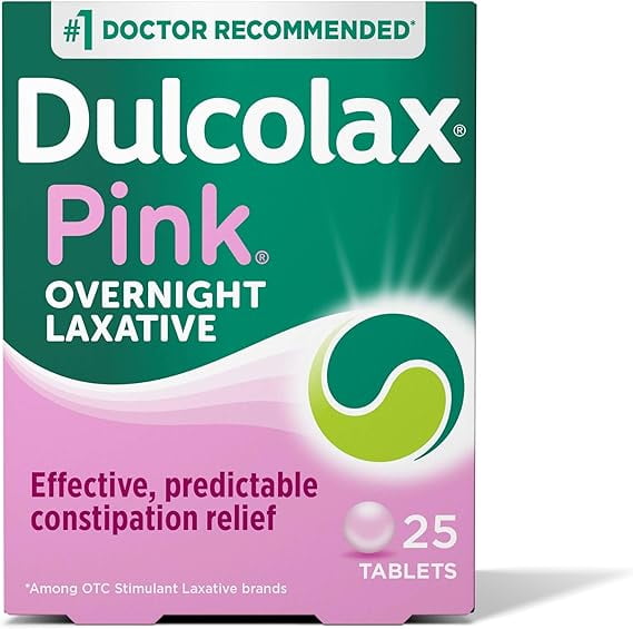 Dulcolax Pink Laxative Relief Constipation Sensitive Stomach, 25 ct, 6 Pack