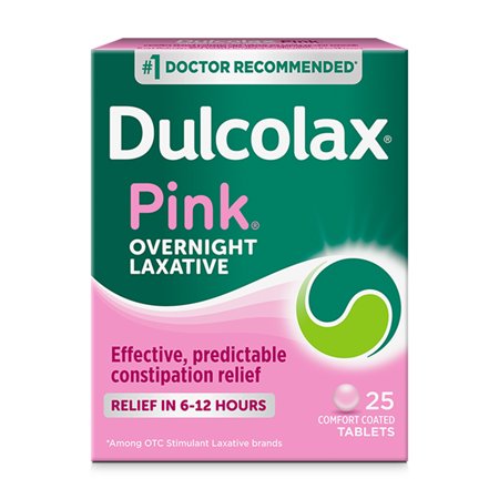 Dulcolax Pink Stimulant Laxative Tablets, Overnight Laxative, Predictable & Effective Constipation Relief, Relieves Straining & Bloating, Bisacodyl 5 mg, 25 Count