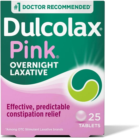 Dulcolax Pink Stimulant Laxative Tablets, Overnight Laxative, Predictable & Effective Constipation Relief, Relieves Straining & Bloating, Bisacodyl 5 mg, 25 Count