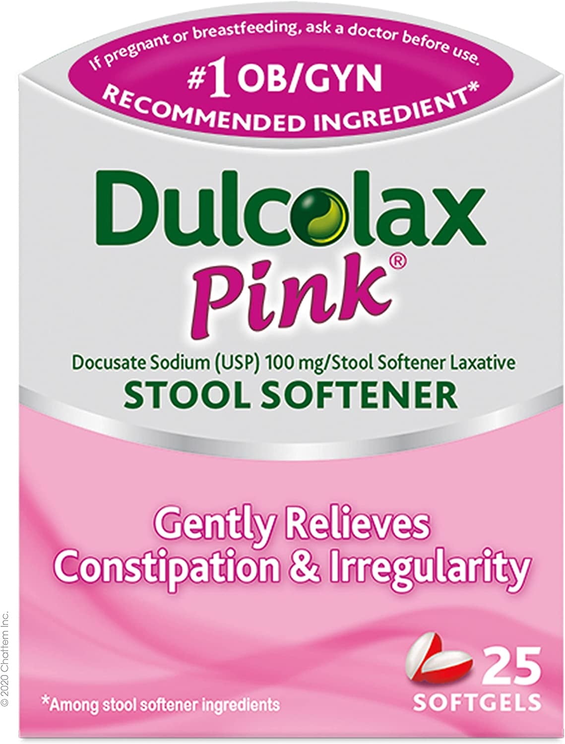 Dulcolax Pink Stool Softener, 100mg Laxative, Softgels, 25 ct