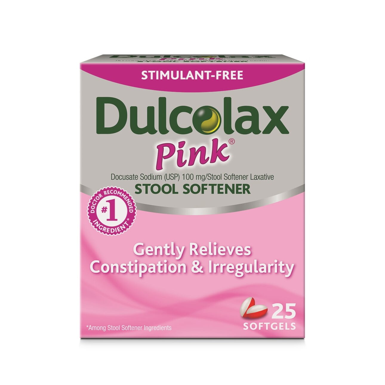 Dulcolax Pink Stool Softener Softgels (25 Ct), Gentle Relief