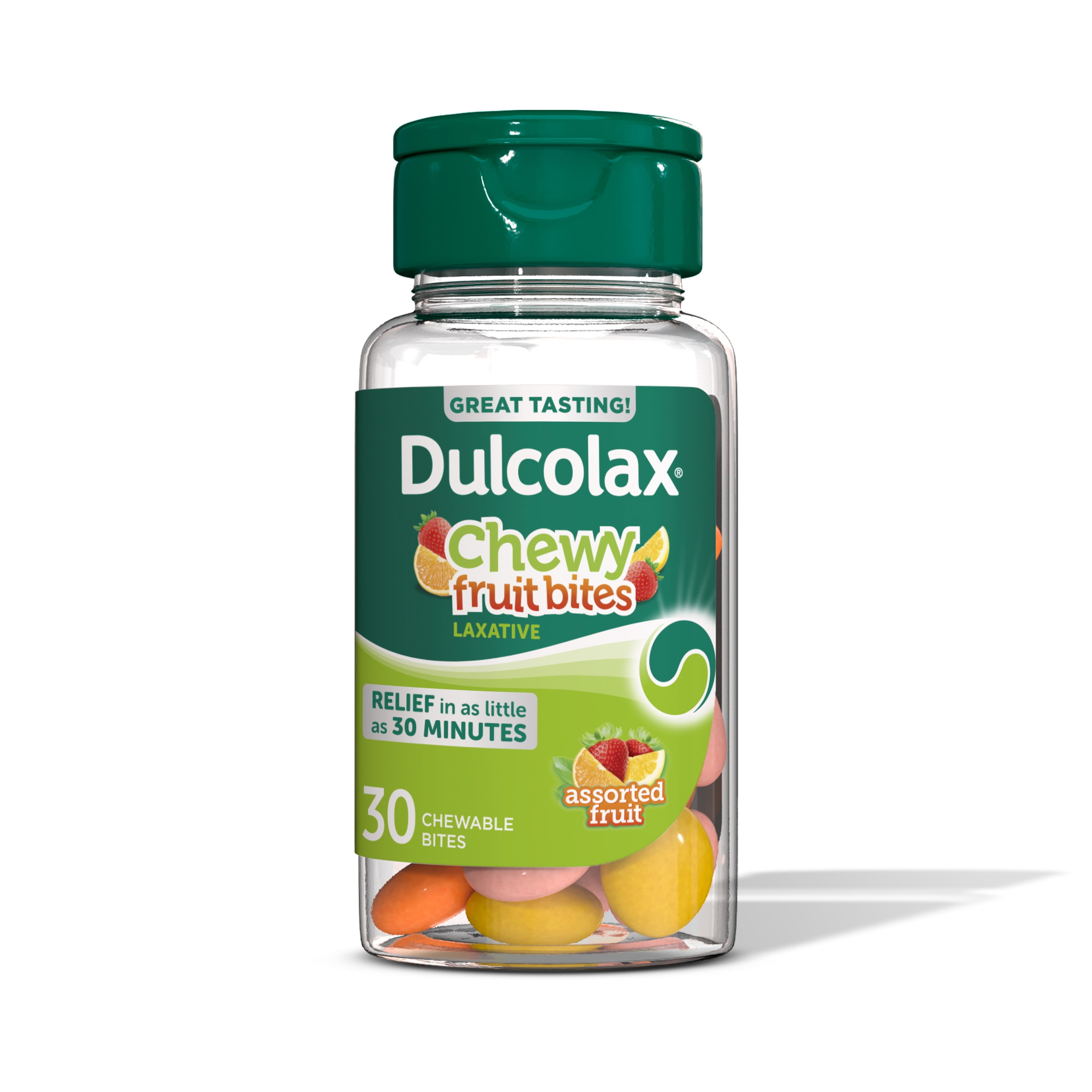 Dulcolax Saline Laxative Chewy Fruit Bites, Fast Acting Laxative & Gentle Constipation Relief, Assorted Fruit Flavor, Magnesium Hydroxide 600 mg, 30 Count