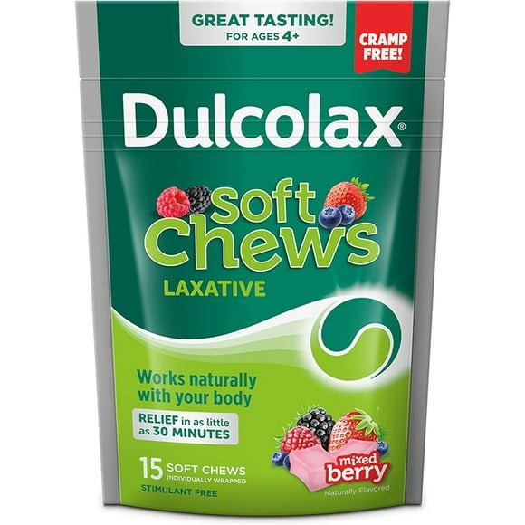 Dulcolax Saline Laxative Soft Chews, Gentle Constipation Relief, Mixed Berry Flavor, Magnesium Hydroxide 1200 mg, 15 Count