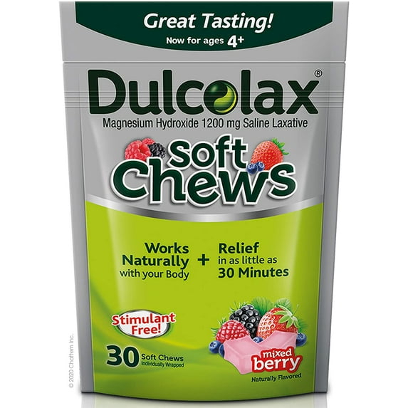 Dulcolax Soft Chews Saline Laxative Mixed Berry (30ct) Gentle Constipation Relief, Magnesium Hydroxide 1200mg