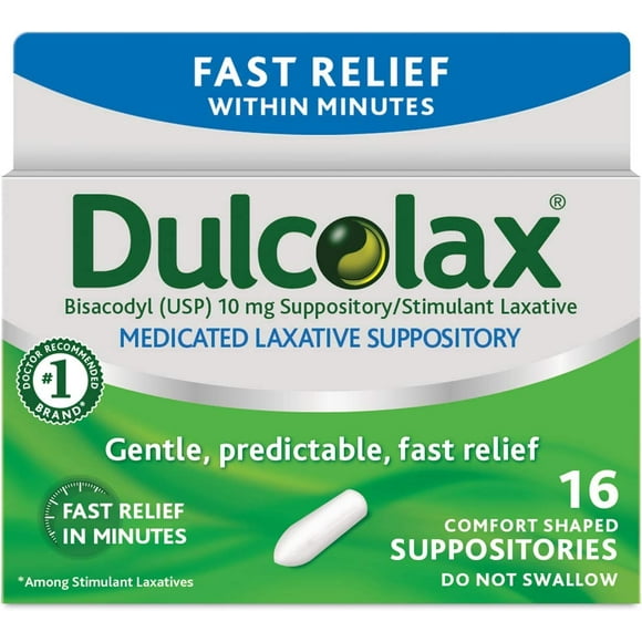 Dulcolax Stimulant Laxative Medicated Suppositories 16ct Fast Relief, Rectal Use Only, Bisacodyl 10mg