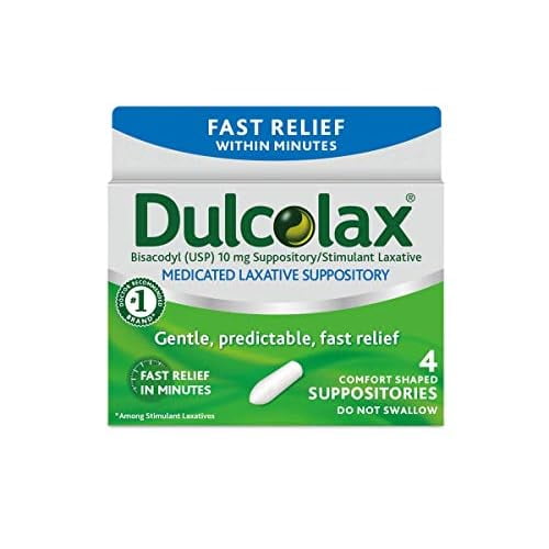 Dulcolax Stimulant Laxative Medicated Suppositories Fast Relief, Rectal Use Only, Bisacodyl 10mg, 4 Count