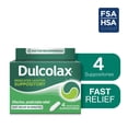 thumbnail image 1 of Dulcolax Stimulant Laxative Medicated Suppositories, Predictable & Effective Constipation Relief, Bisacodyl 10 mg, 4 Count, 1 of 13