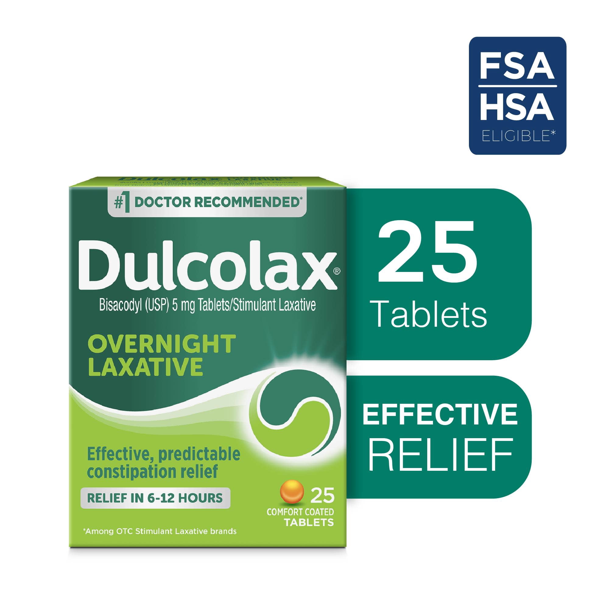Dulcolax Stimulant Laxative Tablets, Effective & Predictable Overnight Relief, Bisacodyl 5 mg, 25 count