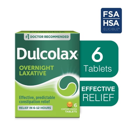 Dulcolax Stimulant Laxative Tablets, Predictable & Effective Constipation Relief, Relieves Straining & Bloating, Bisacodyl 5 mg, 6 Count