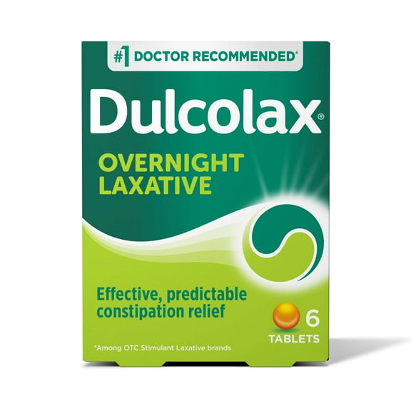 Dulcolax Stimulant Laxative Tablets, Predictable & Effective Constipation Relief, Relieves Straining & Bloating, Bisacodyl 5 mg, 6 Count