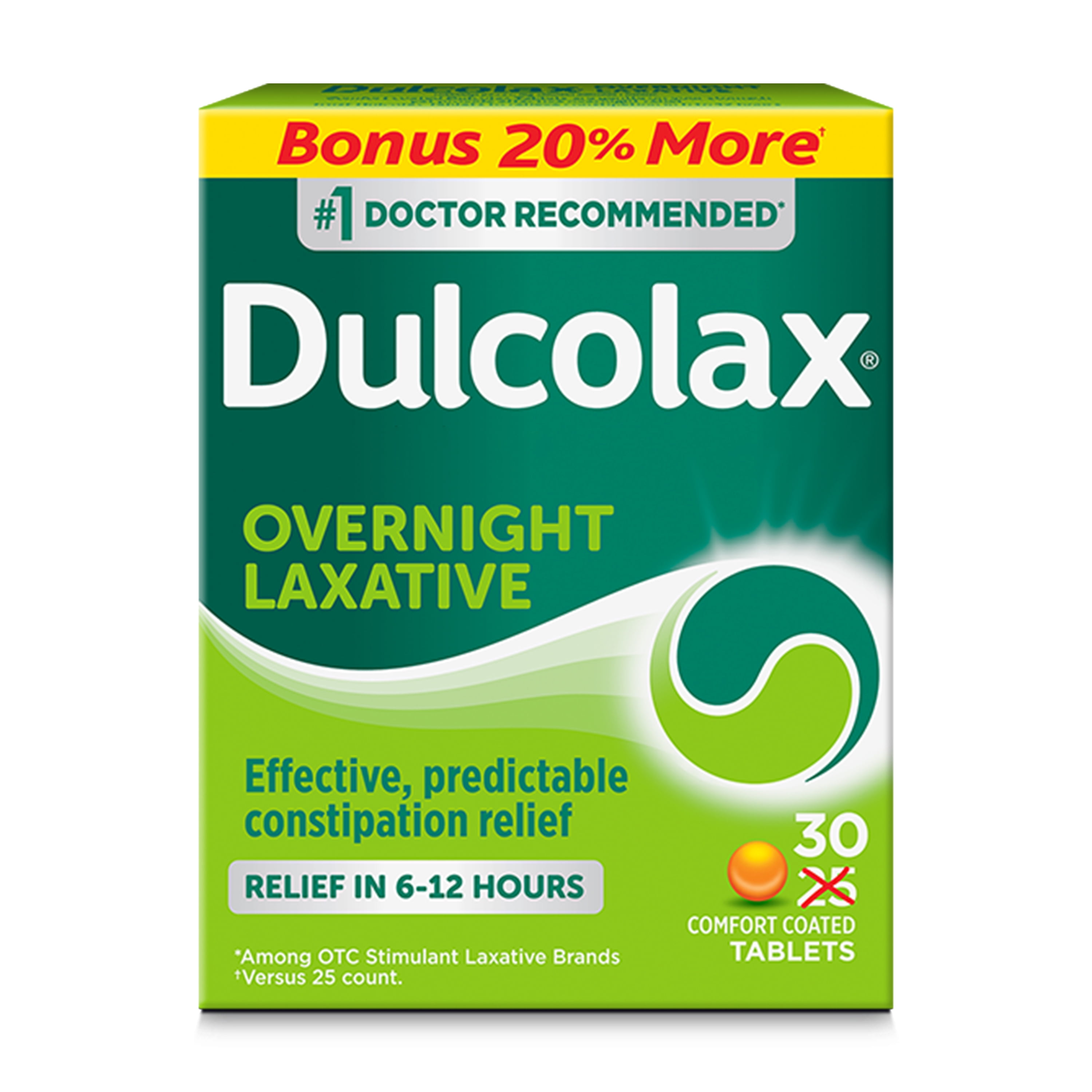 Dulcolax Stimulant Laxative Tablets for Overnight Constipation Relief 30ct