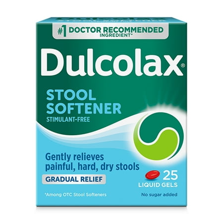 Dulcolax Stool Softener Laxative Liquid Gel Capsules, Softens Stool, Gentle Constipation Relief for Hard, Dry Stools, Docusate Sodium 100 mg, 25 Count