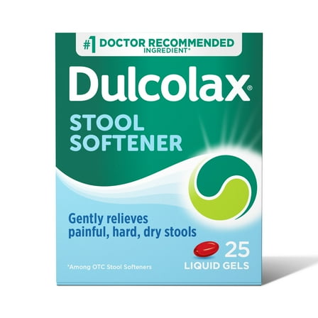 Dulcolax Stool Softener Laxative Liquid Gel Capsules, Softens Stool, Gentle Constipation Relief for Hard, Dry Stools, Docusate Sodium 100 mg, 25 Count