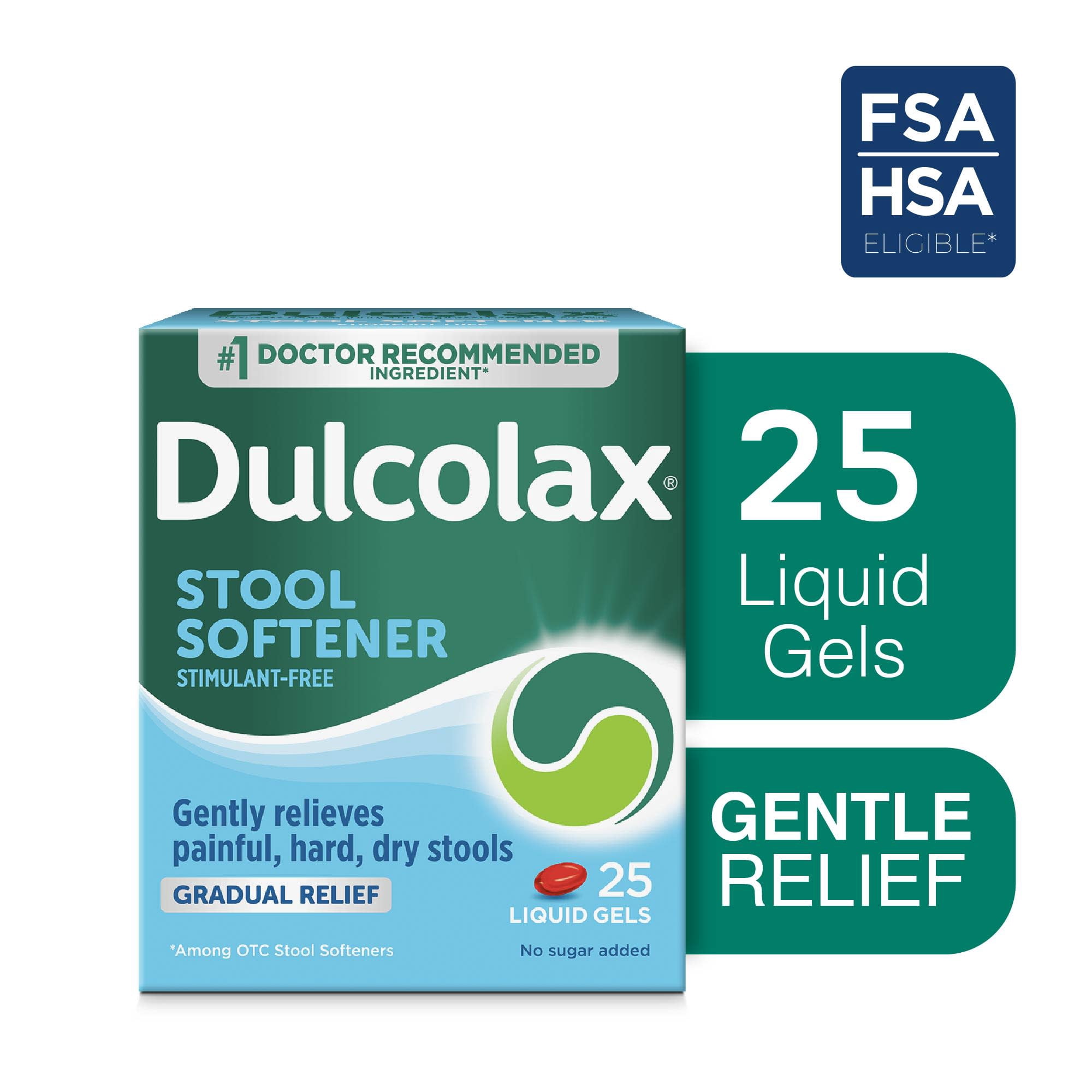 Dulcolax Stool Softener Laxative Liquid Gel Capsules, Gentle Constipation Relief for Hard, Dry Stools, Docusate Sodium 100 mg, 25 Count HSA/FSA Eligible