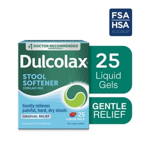 Dulcolax Stool Softener Laxative Liquid Gel Capsules, Gentle Constipation Relief for Hard, Dry Stools, Docusate Sodium 100 mg, 25 Count