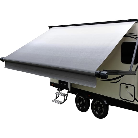 Dulepax RV Awning Fabric Replacement-12'(11'2" Fabric) Heavy Duty 16 oz Waterproof Vinyl Fabric for All Travel Trailer Camper Awning,Gradient Gray