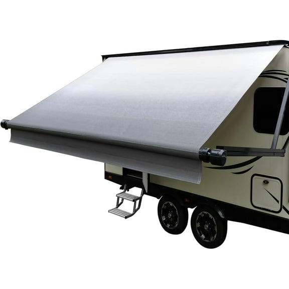 Dulepax RV Awning Fabric Replacement-15'(14'2" Fabric) Heavy Duty 16 oz Waterproof Vinyl Fabric Universal Camper Awning for All Trailer Awning Brands,Gradient Gray