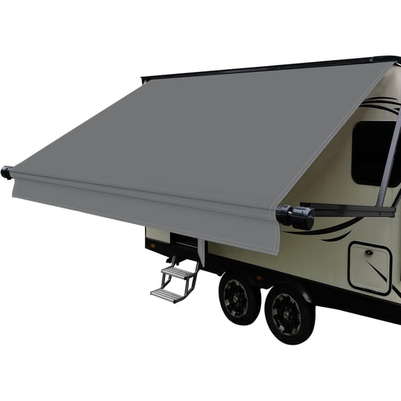 Dulepax RV Awning Fabric Replacement-15'(14'2" Fabric) Heavy Duty 16 oz Waterproof Vinyl Material Universal for Travel Trailer Camper Awning,Gray